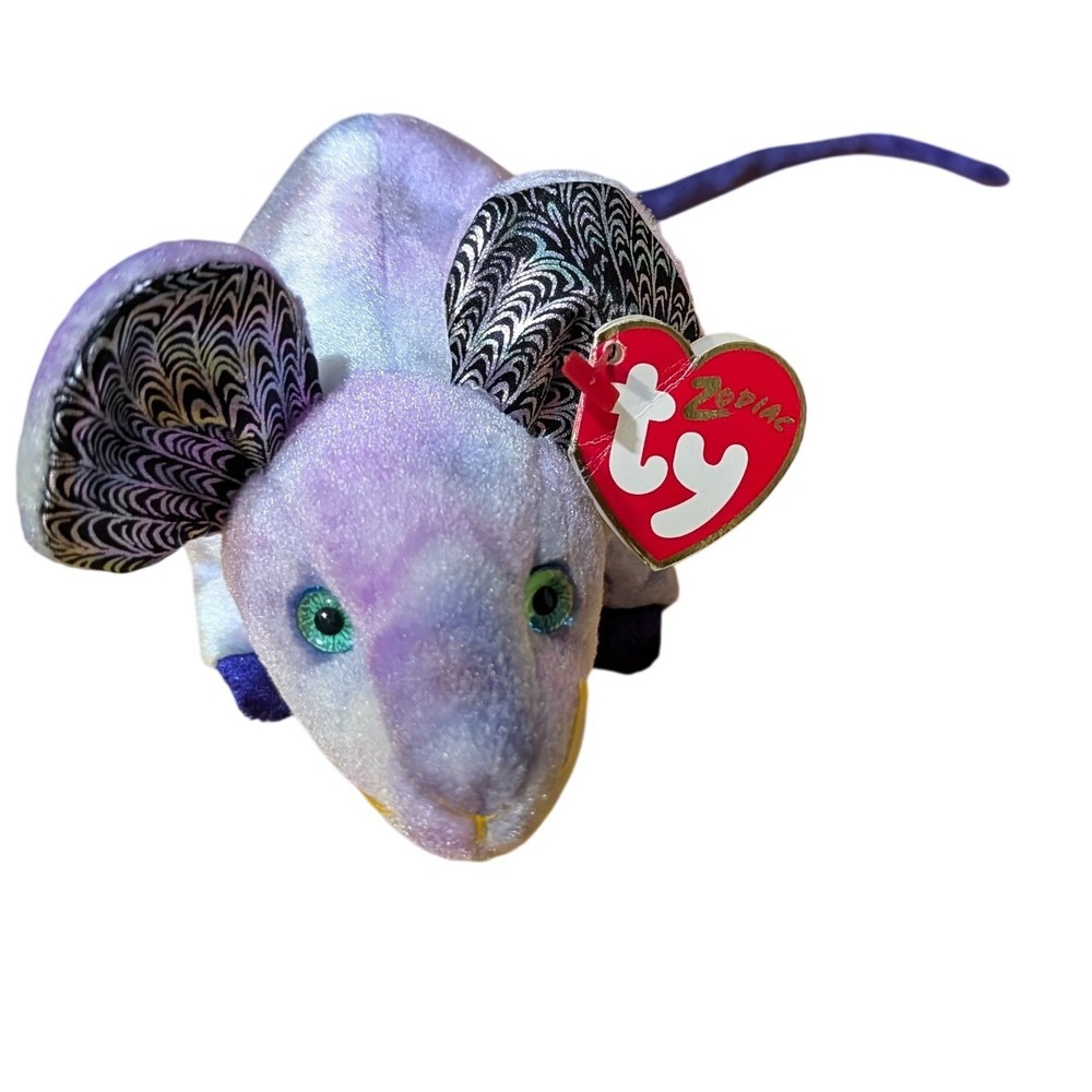 Ty Beanie Babies Zodiac Rat Purple Tie Dye Plush Collectible 2000 Teal Eyes 8 in